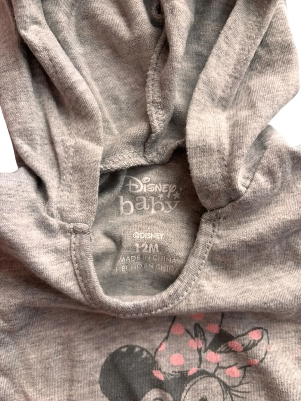 Disney Gray Hooded Bodysuit with Pink Bow Detail and Tutu Leggings 12M 8 0539